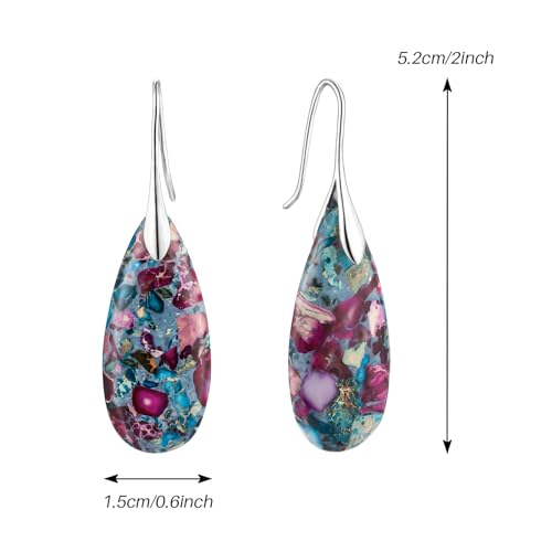 SELOVO Stone Fishhook Dangle Drop Earrings Statement Earrings for Women Stone - color: Blue&Purple-Silver Color Hook