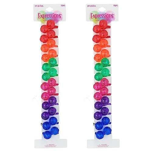 24pc Ponytailers Ponytail Balls Hair Elastics, 16mm-Value Pack | Diamond-Cut Gem-Shaped Bright Multicolored Twin Hair Beads Bauble Hair Ties Ponytail Holders, Toddler Kids Hair Ties,- Pack - color: FACETED