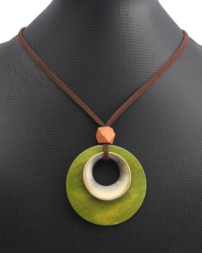 GelConnie Leather Cord Necklace Chain Multilayer Wooden Pendant Necklaces Vintage Jewelry Boho Long Sweater Necklace for Women Men - color: Circle Gold Wood Necklace