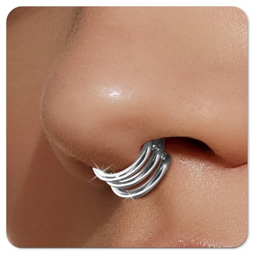 Small Cartilage Double/Triple-Hoop Helix Conch Piercing Earrings With Cubic Zirconia For Women Trendy 14K Gold Plated Titanium Surgical Stainless Steel Sets Nose Rings Hoops Septum Rings - color: Silver, style: E-4Pairs-16Gauge-Triple hoop