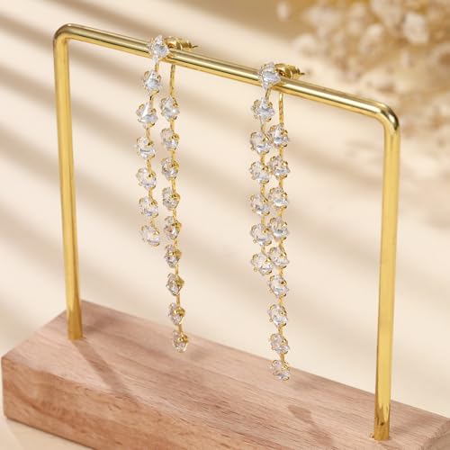 Awinesn Sterling Silver Dangle Earrings for Women Trendy Cubic Zirconia Long Dangle Drop Earrings Dainty Minimalist for Prom Party Jewelry - style: square