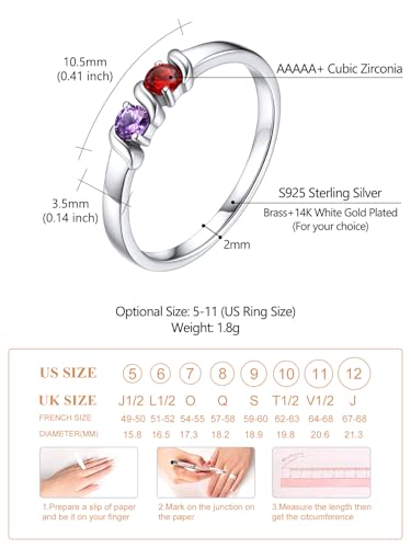 Custom4U Personalized Mothers Ring with 1-5 Birthstones Names Engraved 925 Sterling Silver/14K White Gold Plated Birthstone Rings for Women Promise Ring Birthday Jewelry Gifts for Mom Grandmother Wife - color: 2 Birthstones Ring (Custom)