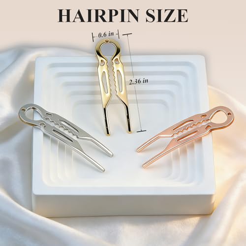 3 Pcs French Hair Pins for Women, 2.36" Small Elegant & Durable Metal U Shaped Hairpins for Thick or Thin Hair and Hairstyles, Secure Hold All Day, Comfortable Fit | Ideal Gifts for Women - size: Small