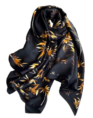 Acotavie Scarfs for Women Fashion Scarves Long Floral Pattern Scarf Headscarf Lightweight Sunscreen Shawls - color: Black