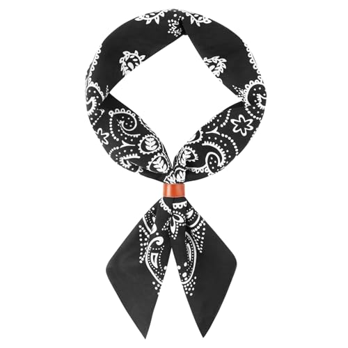 27.5 Inches Western Bandana Scarf With Leather Scarf Buckle, 100% Cotton Neck Scarf for Men Cowboy Scarves - color: Black