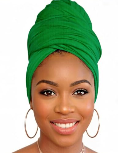 Head Wraps for Black Women, Breathable Headwrap Soft Long Hair Wraps Wide Headscarves for Locs Braids - color: Bright Green