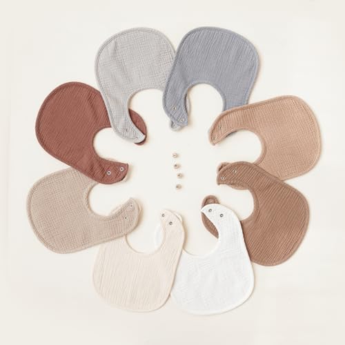 Konssy Muslin Baby Bibs 8 Pack Baby Bandana Drool Bibs Cotton for Unisex Boys and Girls, Soft Absorbent Set for Teething and Drooling - color: Terracotta