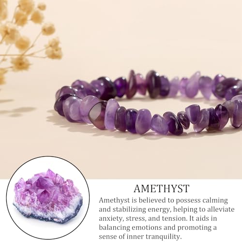 Natural Gemstone Beads Bracelets Healing Crystal Stone Beaded Bracelet for Women Men Handmade Spiritual Jewelry Gifts - color: Amethyst, size: Chips Beads