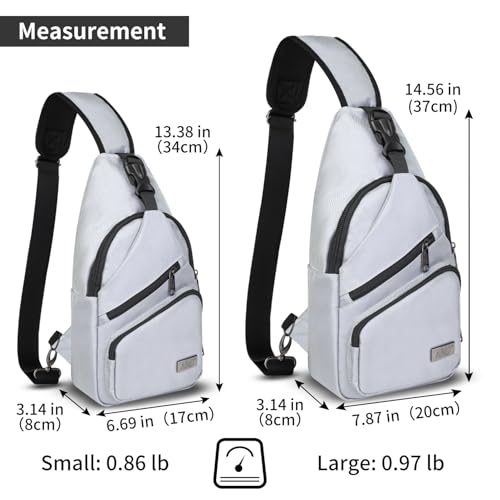 AMJ Crossbody Sling Bag Men Women, Casual Shoulder Backpack, Chest Daypack Satchel for Hiking Travel - color: White Gray, size: Small