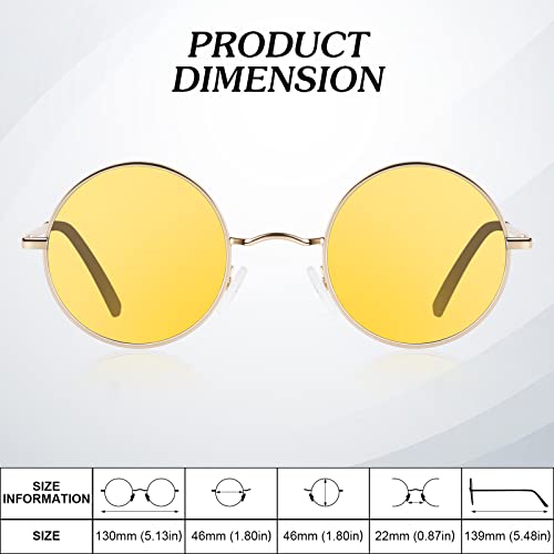 Round Polarized Sunglasses Men Women,Retro Metal Hippie Shades with 100% UV Protection - color: A06- Golden Frame Yellow Lens