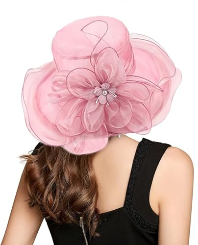 ORIDOOR Women’s Organza Church Tea Party Wedding Fascinator Derby Hat Wide Brim Sun Hats - color: C1-light Purple