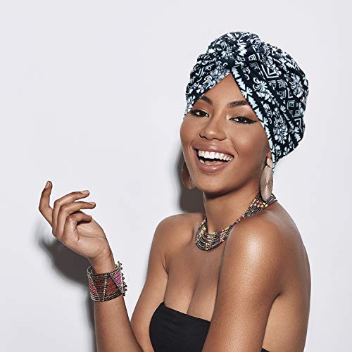 SATINIOR 4 Pieces African Pattern Headwrap Pre-Tied Bonnet Turban Knot Beanie Cap Headwrap Hat - style: Plaid Striped Style