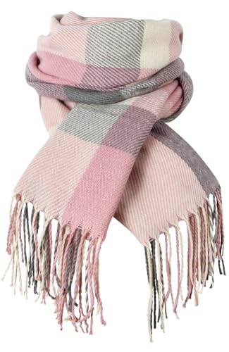 Loritta Womens Scarf Fashion Long Plaid Shawls Wraps Big Grid Winter Warm Lattice Large Scarves Gifts - color: P-pink Beige Grey Lattice