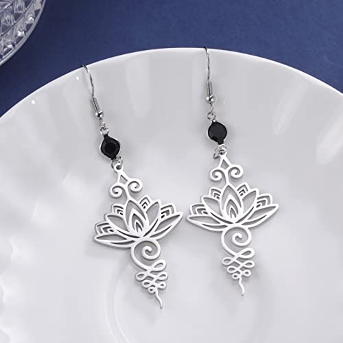 TEAMER Stainless Steel Lotus Flower Dangle Earrings Bohemian Drop Earring Unique Geometric Jewelry for Women - color: Lotus 4-Steel Color