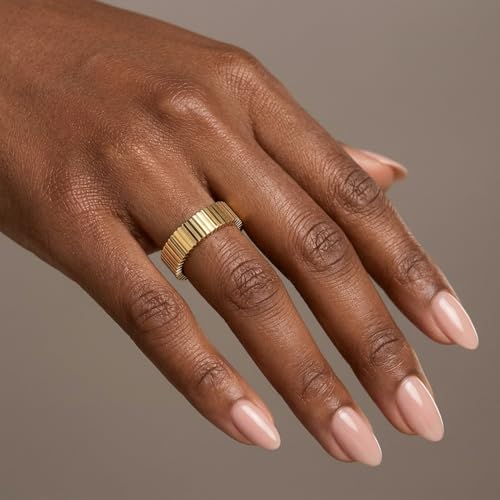 PDWZNBA Mothers Day Gifts for Mom Linear Stripe Textured Ring | 14K Gold-Plated Stainless Steel Promise & Friendship Ring, Wedding Band, Birthday Gifts for Women - color: GGold, size: 6