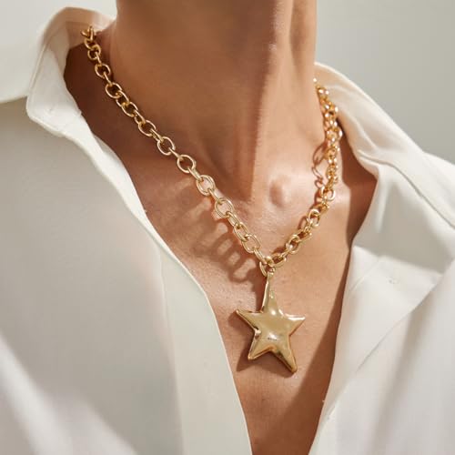 Chunky Necklace for Women Big Star Necklaces for Women Trendy Large Statement Necklace Thick Chain Bold Chunky Jewelry Star Accessories Boho - style: 3 - G