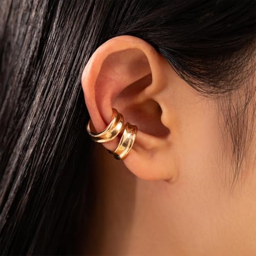 2Pcs Ear Cuffs Non Piercing Earrings for Women Dainty Gold Metal Huggige Hoops Cuff Cartilage Earring Trendy Fake No Pierced Statement Jewelry