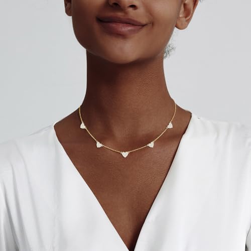 Luxval Diamond Pendant Gold Necklace for Women，Dainty 18k Gold Plated Choker Necklaces Simple Gold Jewelry Gifts for Women Girls - color: Gold-5 CZ heart