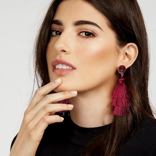 Me&Hz Colorful Layered Tassel Earrings Bohemian Statement Tiered Tassel Big Dangle Drop Earrings for Women Druzy Studs Valentine’s Day Gift - color: Burgundy