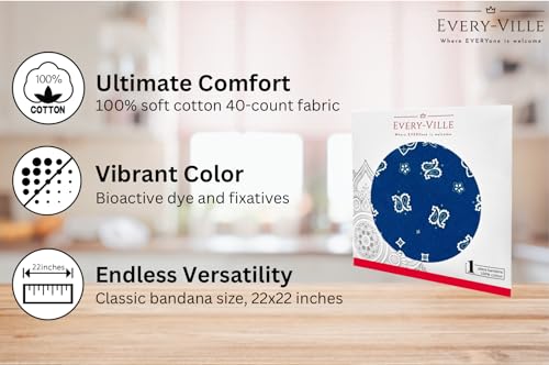Gift Packaging Bandana for Men Women - 100% Cotton, Paisley, 22x22 In, 1 Pack - Large Bandanna Handkerchief Cowboy Hanky - color: Navy Blue