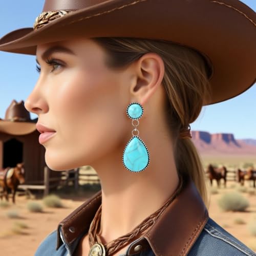 Western Jewelry for Women - Boho Turquoise Jewelry Set with Turquoise Necklace, Earrings, Bracelet & Rings - style: turquoise boho style