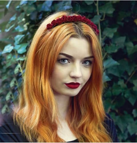BOHO Floral Crown Rose Flower Headband Hair Wreath (Dark Red) - color: Dark Red
