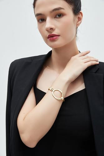 Gold Cuff Bracelet for Women Silver Beaded Bracelets Open Bangle Stackable Stretch Bead Bracelet Boho Jewelry Gifts for Wife Couple - style: Chunky Gold Bangles