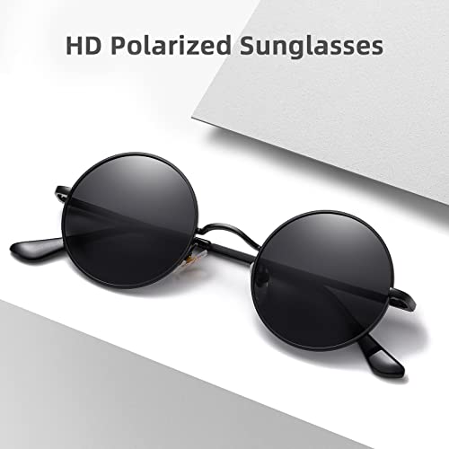MEETSUN Small Round Polarized Sunglasses for Men Women Metal Retro Hippie Circle Sun Glasses Driving Festival Cosplay UV400 - color: (Black+red+gold Grey