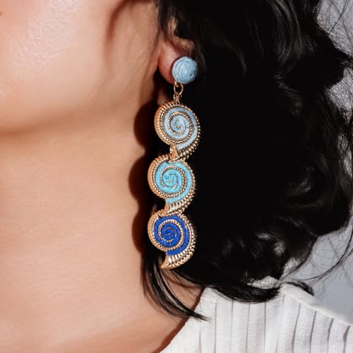 Boho Raffia Earrings Starfish Shell Seashell Dangle Drop Earrings Cute Statemnet Trendy Jewelry Summer Beach Outfits for Women - color: Blue, size: Seashell