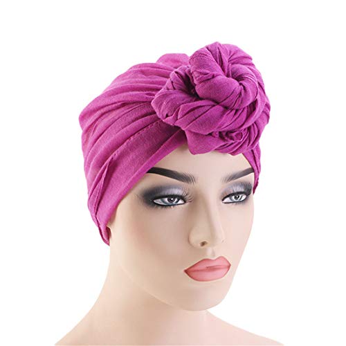 Qianmome Womens Big Flower Turban Beanie Elegant Cap Head Wrap Stretch Long Hair Scarf Headscarf - color: Beige