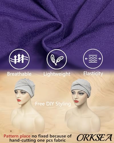 Chemo Headwear for Women Knot Beanies with Stretch Elastic Turbans Soft Cancer Hats Head Coverings Scarf Headwraps - color: Purple