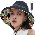 vidsel Womens Sun Hats Wide Brim Reversible Bucket Cotton Hat Packable Summer Travel Cap with Hat Clip,UV Protection - color: Black2, size: Medium
