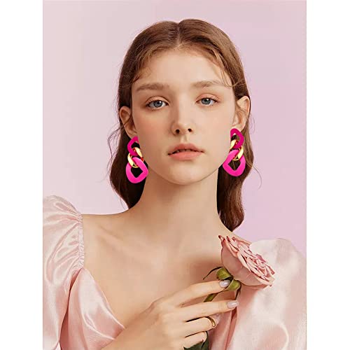 Charm Elegant Hollow Color Chain Acrylic Geometric Temperament Dangle Drop Earrings Bohemian Minimalist Hypoallergenic Jewelry Gift - color: Pink Gold Pink Earrings