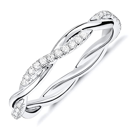 PAVOI 14K Gold Plated Cubic Zirconia Twisted Rope Eternity Band for Women - color: White Gold, size: 6