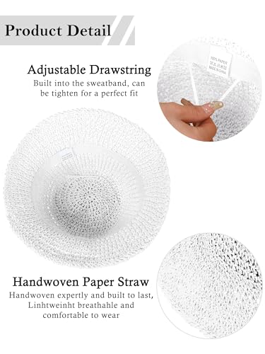 Womens Sun Hat Handmade Straw Bucket UV Protection Travel Summer Beach Cap - color: White