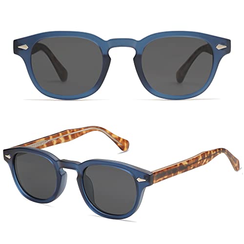 SOJOS Retro Small Round Sunglasses for Men Women Trendy Circle Style UV400 Lenses Unisex Sun Glasses SJ2251 - color: Matte Dark Blue/Grey