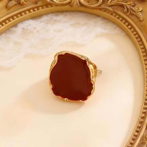Chunky Gold and Black Two-tone Enamel Drip Band Rings Set for Women, Vintage Statement Large Crystal CZ Ring Big Party Prom Jewelry Gift Accessories - color: Red 2