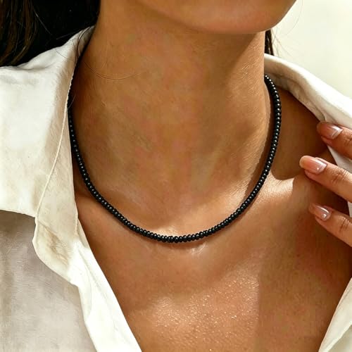 Tgirls Boho Choker Necklace Chain Rice Beaded Necklaces Seed Bead Necklace Accessory for Women - color: Black