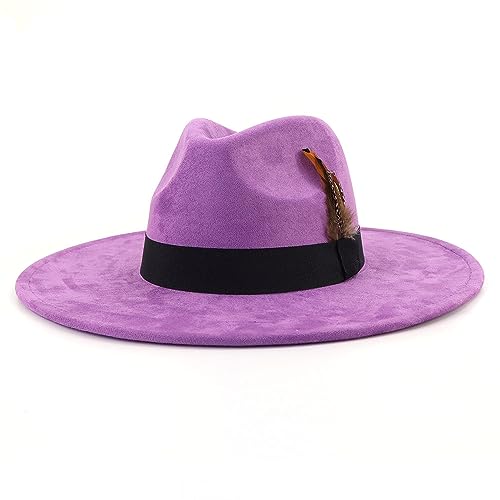 LIDHAY Big Wide Brim Fedora Hats for Women Men Western Suede Hat Panama Hat Outdoor Hats - color: Purple
