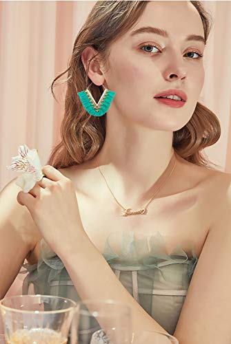 Tassel Hoop Earring Statement Thread Dangle Earrings Stylish Long Fringe Drop Earrings Lightweight Long Swingy French Hook Earrings for Women - color: A Turquoise