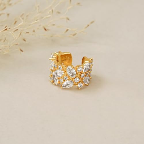 FETTERO Ear Cuff Earrings for Women Non Piercing 14K Gold Plated Ear Cuffs for Non Pierced Ears Clip on Cartilage Earring Ligthweight Fake Earrings | Single - style: White CZ