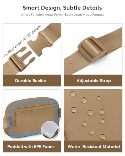 Pritent Fanny Packs for Women Cross Body Bag Waterproof Belt Bag with Adjustable Strap and Zipper Back Pocket Small Crossbody Bags Fashion Waist Packs for Workout Travelling(Khaki) - color: Khaki, size: Small