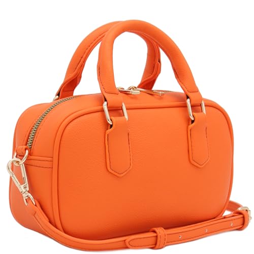 FashionPuzzle Mini PU Leather Satchel Purse Top Handle Crossbody Bag - color: Orange