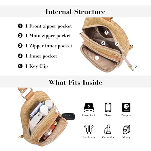 Haytijoe Faux Straw Crossbody Bags for Women RFID Summer Raffia Sling Bag Beach Vacation Travel Purse - color: Classic Khaki
