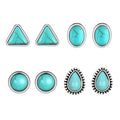 4 Pairs Western Turquoise Stud Earrings Set for Women, Bohemian Vintage Ear Studs (Oval, Round, Square), Statement Earrings Southwestern Cowgirl Jewelry Accessories Gifts