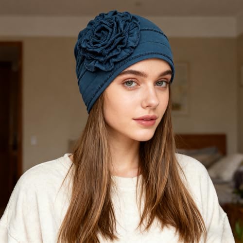 4 Pcs Chemo Turban Headwear for Women Stretchy Turban Head Wraps Cap Chemo Headwrap with Hair Loss - color: Black, Light Gray, Wine Red, Blue