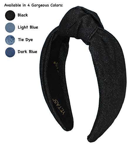 Black Denim Headbands for Women Get Compliments Head bands for Women's Hair are Chic. Knotted Headband is a Girls Fashion Designer Jean Top Knot - color: Denim Black
