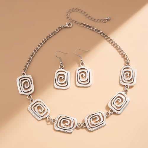 Gold Jewelry Set Chunky Gold Necklace Earring Set for Women Boho Oval Acrylic Earring Necklace Western Adjustable Choker Necklaces Bohemian Jewelry Set For Women - color: Silver Rose