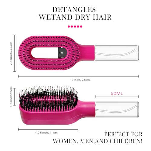 2-in-1 Manual Non-Electric Detangler Hair Brush with Built-In Mister Spray, Wet & Dry Detangling Brush for Curly, Wavy & Straight Hair, No-Tangle Anti-Frizz Brush，Reservoir 50ml(Red) - color: Red