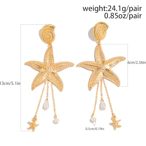 Starfish Tassel Dangle Earrings for Women Jellyfish Earrings Beach Long Dangle Drop Earring Summer Charm Earrings Ocean-Themed Dangling Earring Boho Beach Jewelry - color: Gold